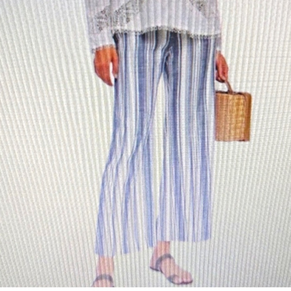 Zimmermann Helm Linen Blend Striped Wide Leg Pants in Blue & Ivory - Size 4 (US)